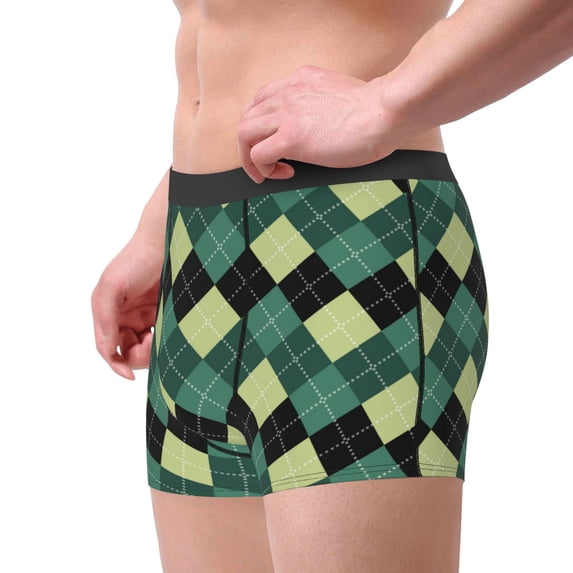 Goofa Green Squares Printed Men's Boxer Briefs Underwear, Moisture-Wicking Underwear, Trunk,Soft and Breathable Cotton Underwear-Small