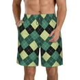 thumbnail image 1 of Goofa Green Squares Printed Mens Swim Trunks Summer Quick Dry Short Beach Swimwear Bathing Suits-Large, 1 of 9