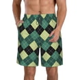 thumbnail image 1 of Goofa Green Squares Printed Mens Swim Trunks Summer Quick Dry Short Beach Swimwear Bathing Suits-, 1 of 9