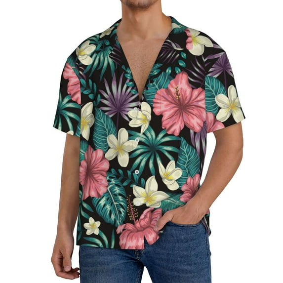 Goofa Green Tropical Leaves Printed Men's Casual Short-sleeved Shirt,Lightweight Breathable Button-down,Summer Casual men's top,Versatile Fashion shirt-