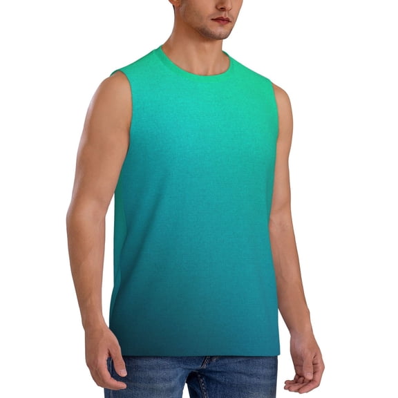 Goofa Green Turquoise Teal Printed Men's Sleeveless T-Shirt - Athletic Gym Workout Tank Top for Men - Moisture-Wicking, UPF 30  Quick-Dry Muscle Tee-Large