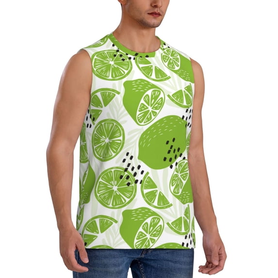 Goofa Green Various Lemons Printed Men's Sleeveless T-Shirt - Athletic Gym Workout Tank Top for Men - Moisture-Wicking, UPF 30+ Quick-Dry Muscle Tee-Medium