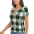 thumbnail image 1 of Goofa Green White Lumberjack Plaid Pattern Womens Deep V Neck Low Cut Tops Casual Summer Short Sleeve Ribbed Knit T-Shirts-Small, 1 of 1