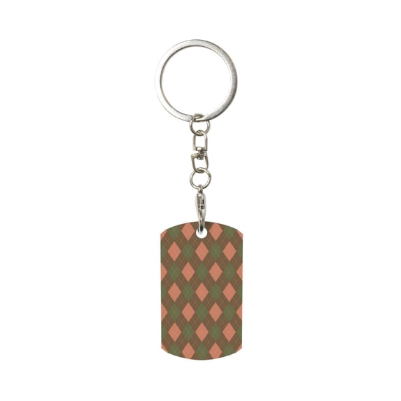 Goofa Green and Squares Printed Rectangular Metal Keychain Bag Charm Floral Charm for Purse Keys Metal Keyring Gift for Women Accessories