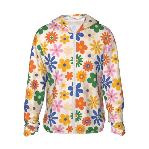 Goofa Groovy Daisy Flowers Printed Women's UPF 50+ Sun Protection Hoodie Jacket Lightweight Long Sleeve Sun Shirt for Women with Pocket Hiking Outdoor-X-Large