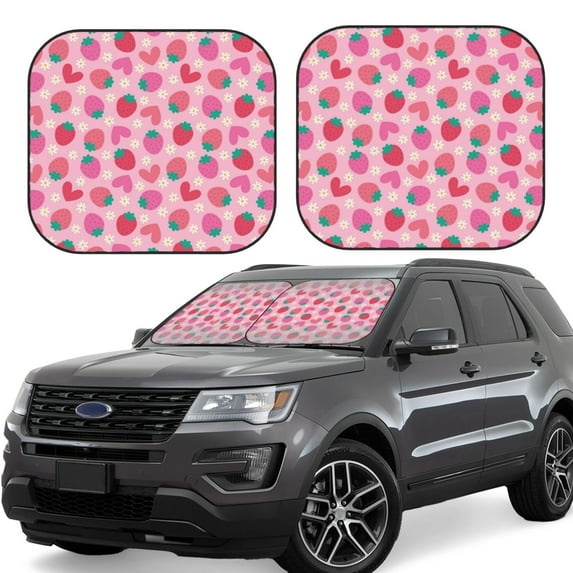 Goofa Haear Strawberry Pattern 2 Piece Car Windshield Sun Shade Foldable | Front Windshield Shade for Sun, Heat and UV Rays | Sunshade for Car Front Window-