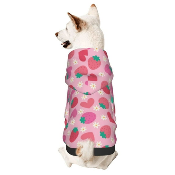 Goofa Haear Strawberry Pattern Small Dog Sweater Hoodies Pet Grey Hooded Soft Fleece Sweatshirts with Pocket Fall Winter Puppy Cat Sweaters Warm Clothes-XX-Large