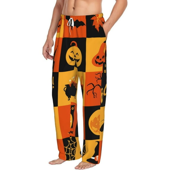 Goofa Halloween Banner Symbols Printed Soft Pajama Pants for Men, Wide Leg Comfy Casual Lounge Yoga Pants-Large