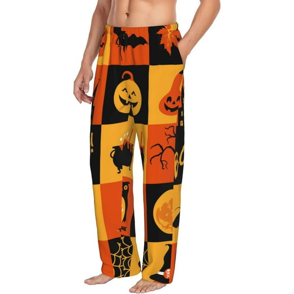 Goofa Halloween Banner Symbols Printed Soft Pajama Pants for Men, Wide Leg Comfy Casual Lounge Yoga Pants-Medium
