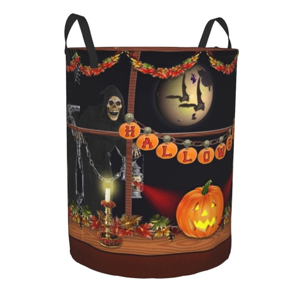 Goofa Halloween Decoration Printed Circular Hamper,Laundry Basket with Handles,Storage Baskets Foldable,Large Capacity Laundry Hamper-Small