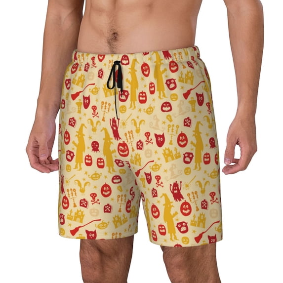 Goofa Halloween Elements Printed Men's Swim Trunks Board Shorts Quick Dry Mens Swimming Trunks with Compression Liner,Breathable Fit Hawaii Beach Shorts-XX-Large