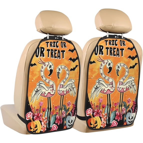 Goofa Halloween Flamingos Pattern Car Back Seat Protector for Kids (2 Pack) ,Anti-kick Storage Mat for Car Seats,Shields from Footprints
