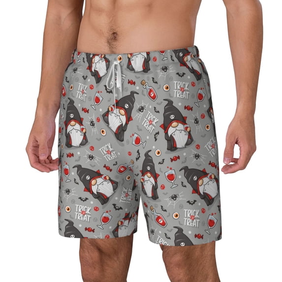 Goofa Halloween Gnome Printed Men's Swim Trunks Board Shorts Quick Dry Mens Swimming Trunks with Compression Liner,Breathable Fit Hawaii Beach Shorts-Small
