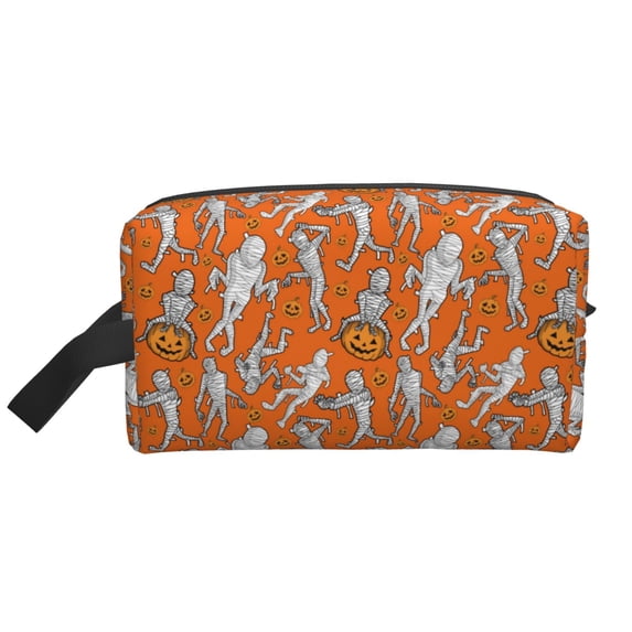 Goofa Halloween Mummy Printed Toiletry Bag with Handle,Large Capacity Travel Makeup Cosmetic Bag for Women, Carry on Airport Airline Compliant Bag