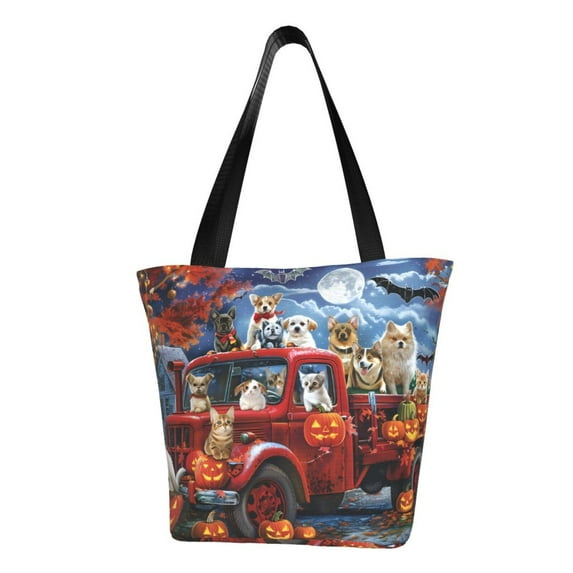 Goofa Halloween Pets Pumpkins Pattern Tote Bags,Large Capacity Bag,Beach Tote with Zipper Closure, Large Capacity and Foam Padding
