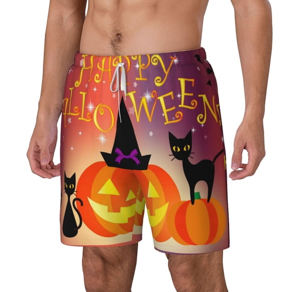 Goofa Halloween Printed Men's Swim Trunks Board Shorts Quick Dry Mens Swimming Trunks with Compression Liner,Breathable Fit Hawaii Beach Shorts-Small