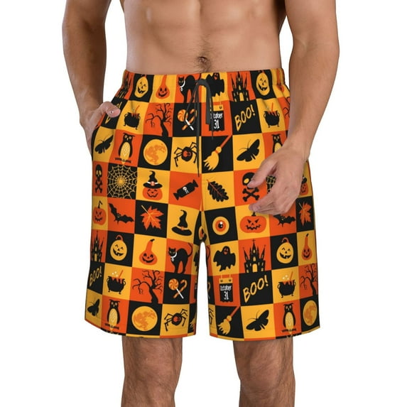 Goofa Halloween Printed Mens Swim Trunks Summer Quick Dry Short Beach Swimwear Bathing Suits-Medium