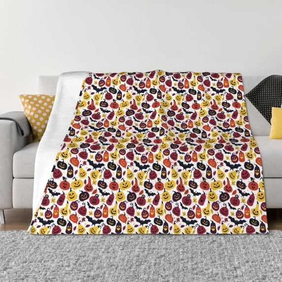Goofa Halloween Pumpkin Pattern Fleece Throw Blanket for Couch, Soft Checkered Flannel Blanket for Sofa, Warm Cozy Decorative Blanket Fall Decor Gift-60"x50"