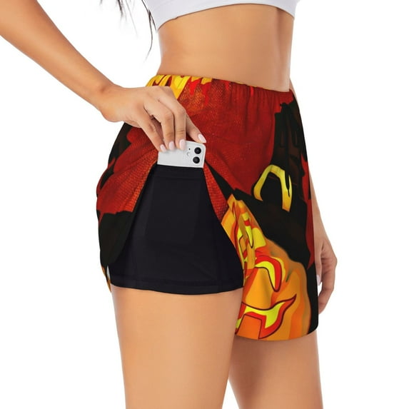 Goofa Halloween Pumpkin Printed Women 2 in 1 Running Shorts,Quick Dry Athletic Workout Shorts,High Waisted Athletic Shorts with Liner Pockets-XX-Large