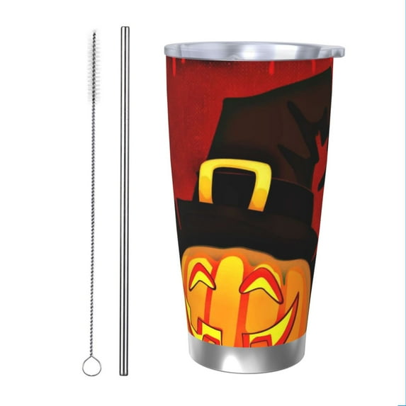 Goofa Halloween Pumpkin for 20 oz Skinny Tumbler Stainless Steel Coffee Mug Slim Vacuum Insulated Travel Cup Car Cup-Straw Two-piece Set