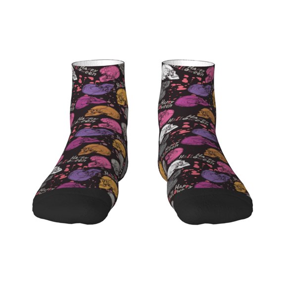 Goofa Halloween Skeleton Pattern Non Slip Socks with Grips for Elderly, Crew Socks Yoga Hospital Socks Cushioned Sole Gripper Socks for Men Women