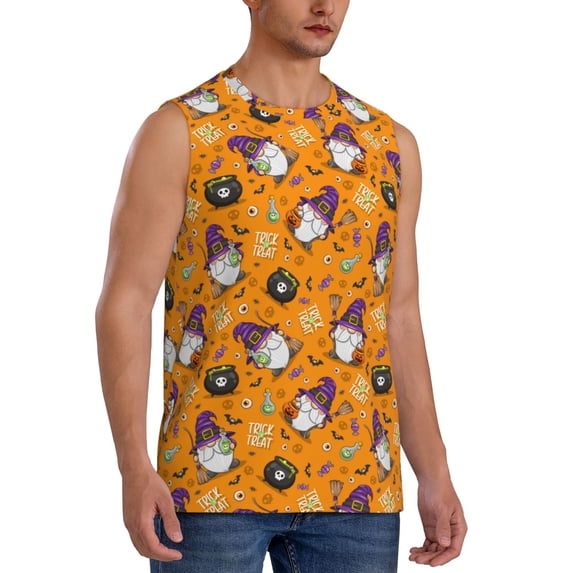 Goofa Halloween Witches Gnome Printed Men's Sleeveless T-Shirt - Athletic Gym Workout Tank Top for Men - Moisture-Wicking, UPF 30+ Quick-Dry Muscle Tee-3X-Large