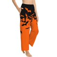 thumbnail image 1 of Goofa Halloween With Black Bats Printed Soft Pajama Pants for Women, Wide Leg Comfy Casual Lounge Yoga Pants-Large, 1 of 9