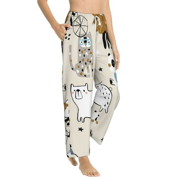 Goofa Hand Drawn Animals Printed Soft Pajama Pants for Women, Wide Leg Comfy Casual Lounge Yoga Pants-XX-Large