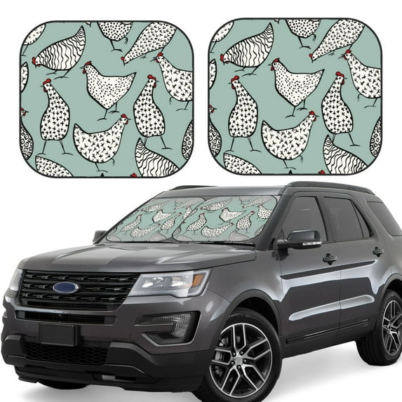 Goofa Hand Drawn Chickens Pattern 2 Piece Car Windshield Sun Shade Foldable | Front Windshield Shade for Sun, Heat and UV Rays | Sunshade for Car Front Window-Small