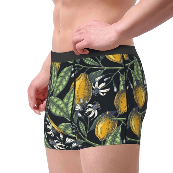 Goofa Hand Drawn Citrus Fruits Elegant Lemons Printed Men's Boxer Briefs Underwear, Moisture-Wicking Underwear, Trunk,Soft and Breathable Cotton Underwear-Small