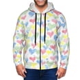 thumbnail image 1 of Goofa Hand Drawn Colored Hearts Pattern Mens Full-zip Hoodie, Zip-up Pullover Hooded Sweatshirt, Kangaroo Pocket Hoodie Ideal for Daily Wear, Travel, and Home-Large, 1 of 5