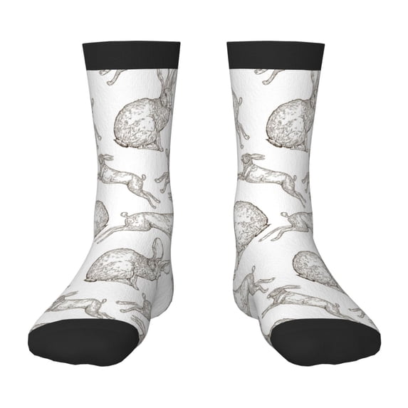 Goofa Hand Drawn Rabbit Pattern Children's Crew Socks, Kids' Daily Wear and Sports Socks, Breathable Socks, Sports Socks, Moisture-Wicking Socks for Children