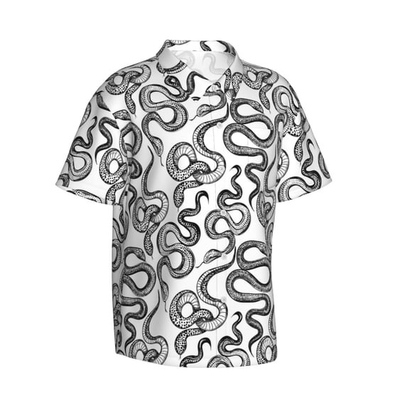 Goofa Hand Drawn Snake Hawaiian Shirt for Men, Unisex Summer Beach Casual Short Sleeve Button Down Shirts,Aloha Tropical Floral print shirt-3X-Large