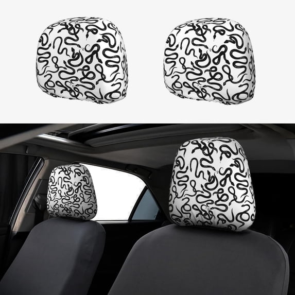 Goofa Hand Drawn Snake Pattern 2 PCS Car Headrest Cover, Headrest Protector,Universal Interior Car Accessories