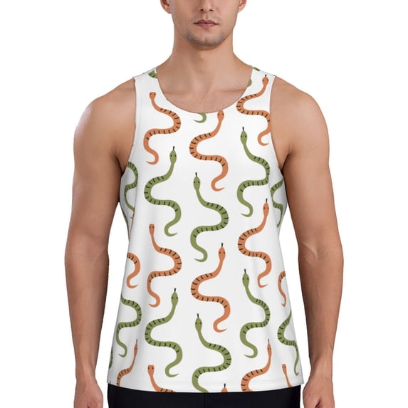 Goofa Hand Drawn Snake Pattern Men's Workout Tank Top Slim-Fit Tank Quick Dry Fit Muscle Tank Top Beach Tank Top Bodybuilding Sleeveless T Shirt-X-Large