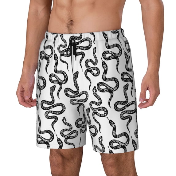 Goofa Hand Drawn Snake Printed Men's Swim Trunks Board Shorts Quick Dry Mens Swimming Trunks with Compression Liner,Breathable Fit Hawaii Beach Shorts-X-Large