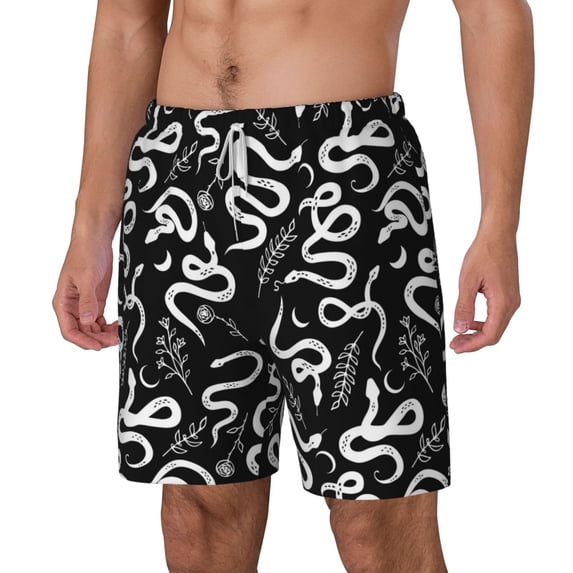 Goofa Hand Drawn Snake Printed Men's Swim Trunks Board Shorts Quick Dry Mens Swimming Trunks with Compression Liner,Breathable Fit Hawaii Beach Shorts-XX-Large