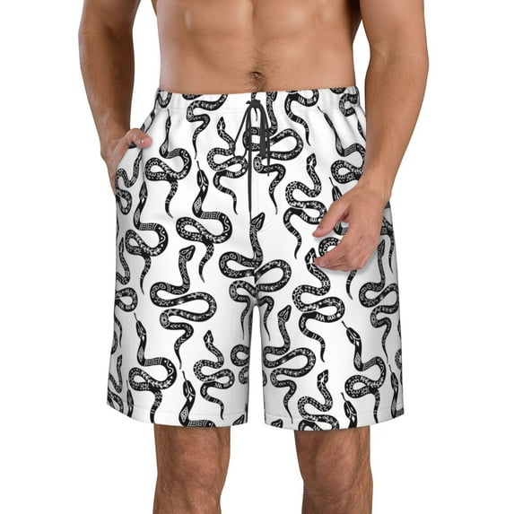 Goofa Hand Drawn Snake Printed Mens Swim Trunks Summer Quick Dry Short Beach Swimwear Bathing Suits-Large