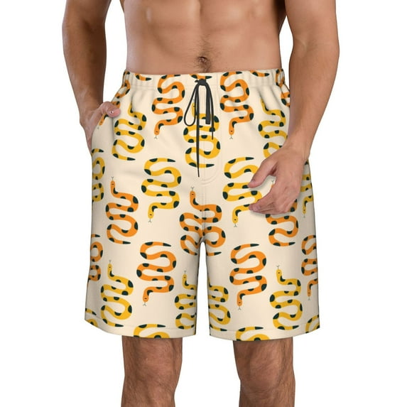 Goofa Hand Drawn Snake Printed Mens Swim Trunks Summer Quick Dry Short Beach Swimwear Bathing Suits-XX-Large