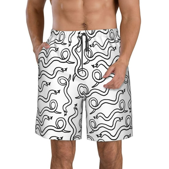 Goofa Hand Drawn Snake Printed Mens Swim Trunks Summer Quick Dry Short Beach Swimwear Bathing Suits-