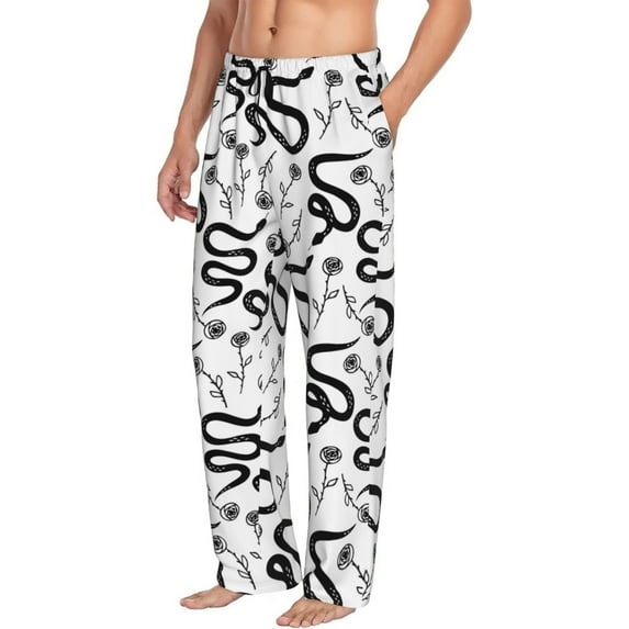 Goofa Hand Drawn Snake Printed Soft Pajama Pants for Men, Wide Leg Comfy Casual Lounge Yoga Pants-
