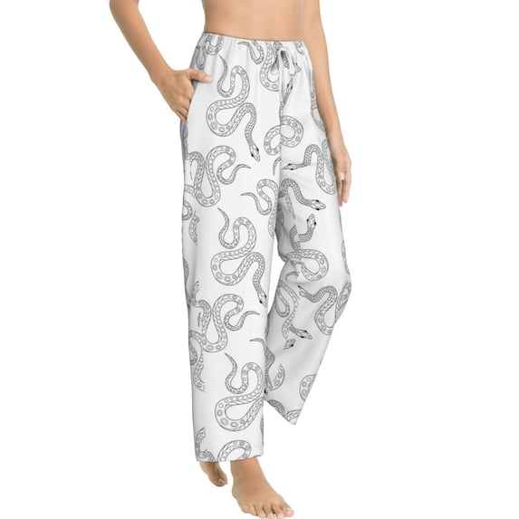 Goofa Hand Drawn Snake Printed Soft Pajama Pants for Women, Wide Leg Comfy Casual Lounge Yoga Pants-XX-Large