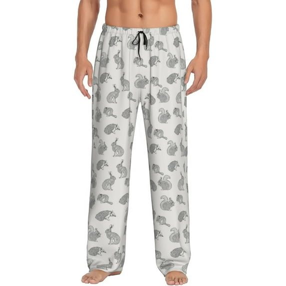 Goofa Hand Drawn Squirrel Pattern Printed Soft Pajama Pants for Men, Wide Leg Comfy Casual Lounge Yoga Pants-