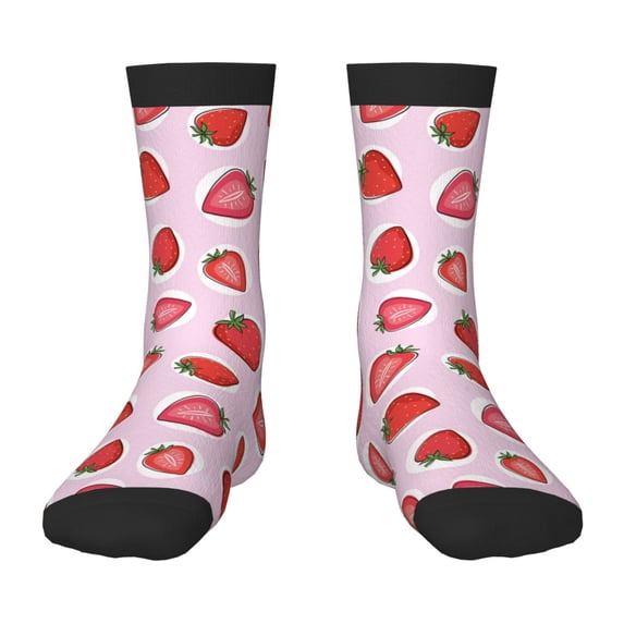 Goofa Hand Drawn Strawberry Pattern Children's Crew Socks, Kids' Daily Wear and Sports Socks, Breathable Socks, Sports Socks, Moisture-Wicking Socks for Children