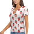 thumbnail image 1 of Goofa Hand Drawn Strawberry Pattern Womens Deep V Neck Low Cut Tops Casual Summer Short Sleeve Ribbed Knit T-Shirts-Medium, 1 of 5
