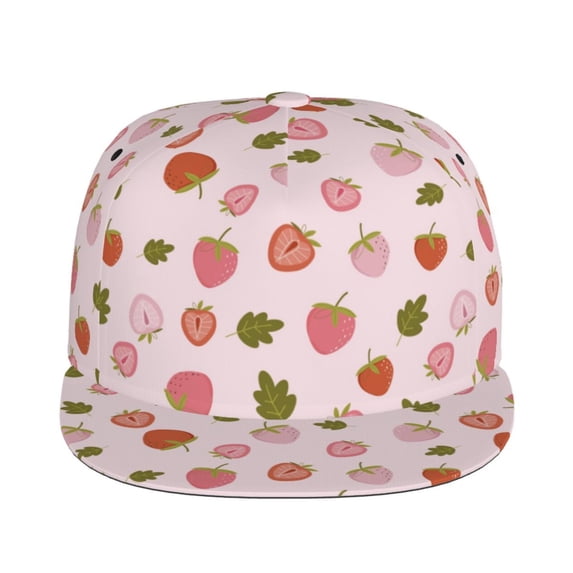 Goofa Hand Drawn Strawberry Printed Men's Baseball Cap,Straight Brim Hat,Golf Dad Hat,Versatile Style,Sun Protection Cap,Travel Hat