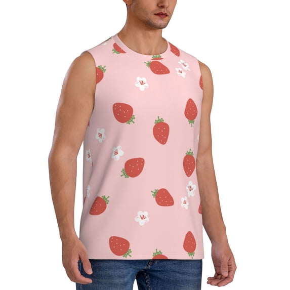 Goofa Hand Drawn Strawberry Printed Men's Sleeveless T-Shirt - Athletic Gym Workout Tank Top for Men - Moisture-Wicking, UPF 30+ Quick-Dry Muscle Tee-3X-Large