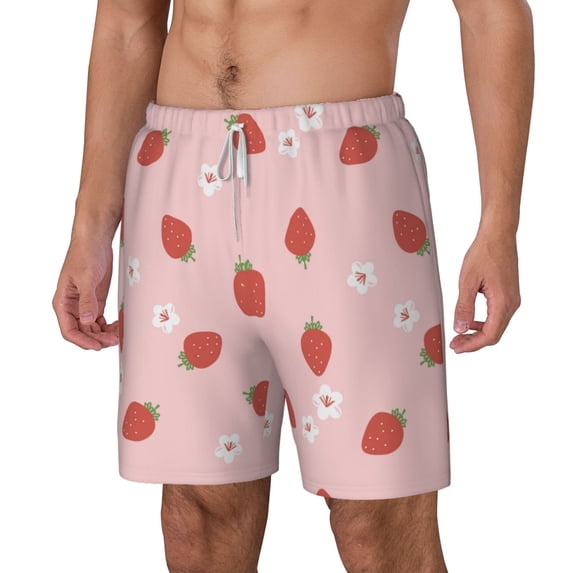 Goofa Hand Drawn Strawberry Printed Men's Swim Trunks Board Shorts Quick Dry Mens Swimming Trunks with Compression Liner,Breathable Fit Hawaii Beach Shorts-3X-Large