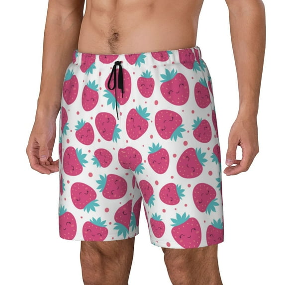 Goofa Hand Drawn Strawberry Printed Men's Swim Trunks Board Shorts Quick Dry Mens Swimming Trunks with Compression Liner,Breathable Fit Hawaii Beach Shorts-X-Large
