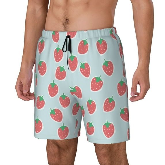 Goofa Hand Drawn Strawberry Printed Men's Swim Trunks Board Shorts Quick Dry Mens Swimming Trunks with Compression Liner,Breathable Fit Hawaii Beach Shorts-X-Large